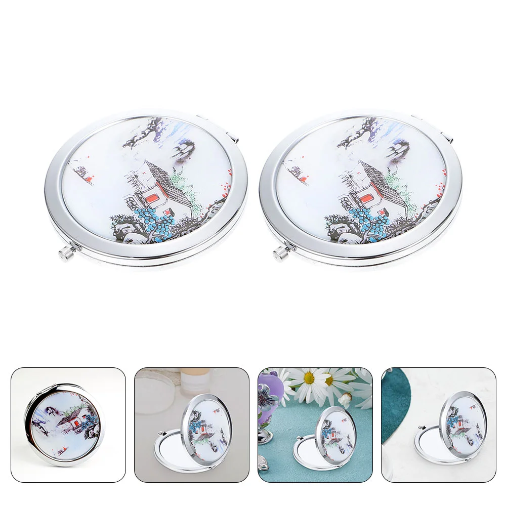 

2pcs Foldable Makeup Mirrors Creative Antique Mirrors Small Double-sided Mirrors