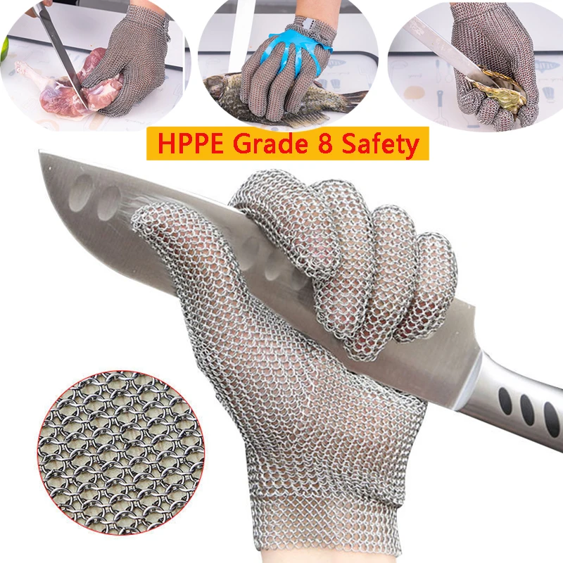 Grade 8 Germany Stainless Steel Ring Gloves Anti Cut Safety Glove For  Kitchen Butcher Oyster Fish Peel Slaughtering Chainsaw