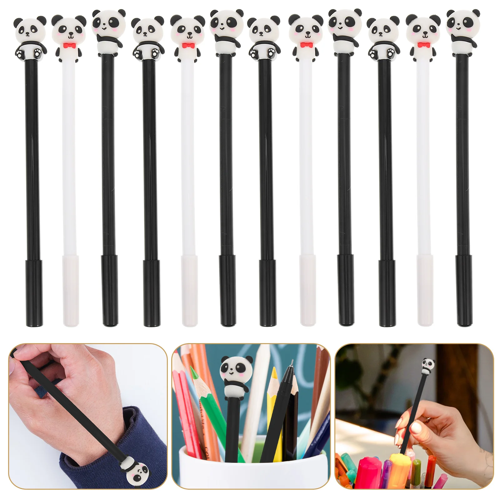 

12pcs Adorable Panda Designed Pens Students Stationery Cartoon Gel Pens Portable Water-based Writing Pens for Gift Office Home