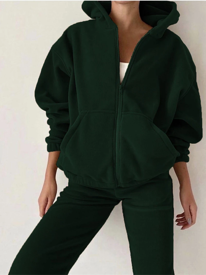 Fleece Tracksuit Women Two Piece Set Autumn Clothes Zip Hooded Top and Pants Suits Sweatsuit Casual 2 Pices Matching Set Outfits images - 6