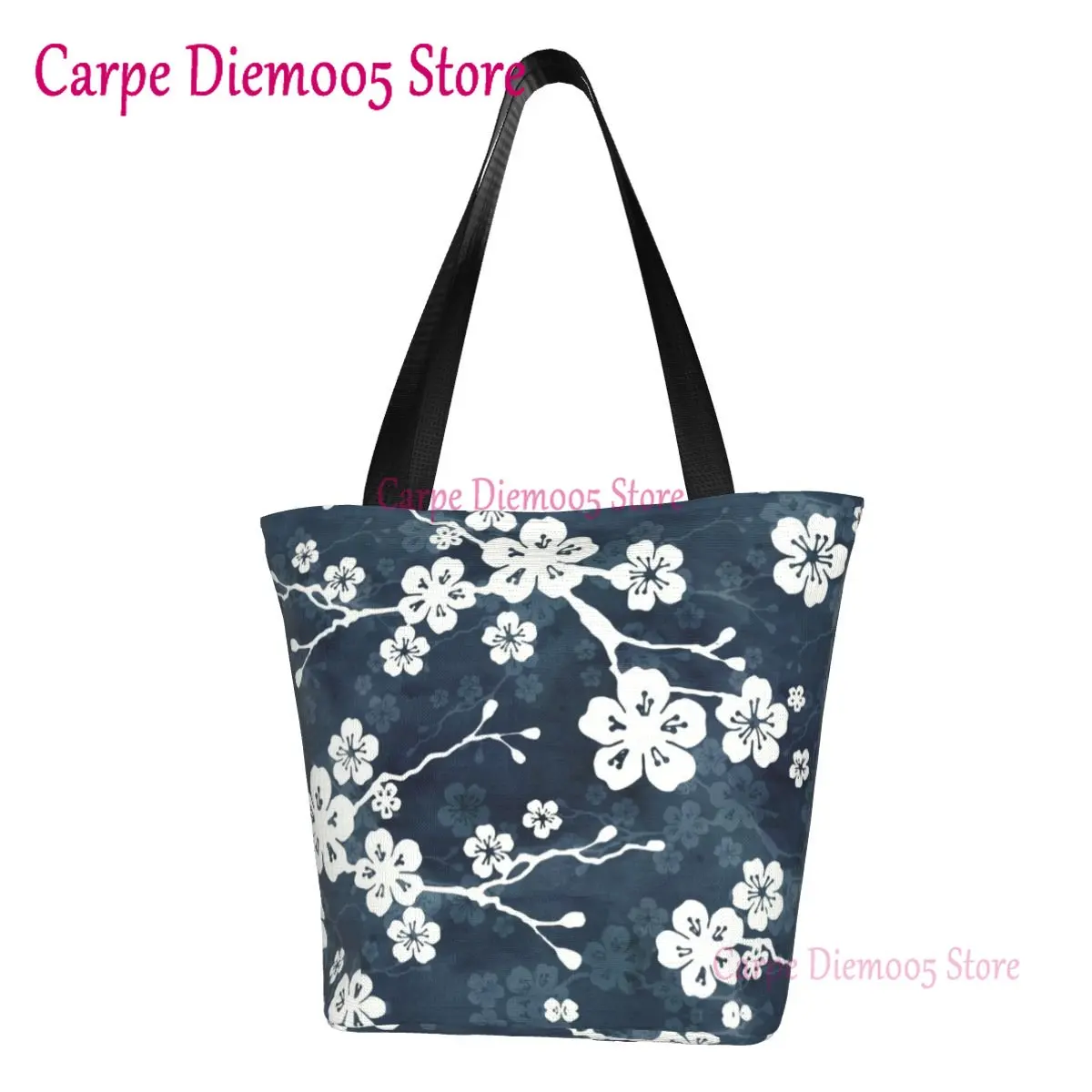 

Japanese Cherry Blossom Pattern Grocery Shopping Bags Print Canvas Shopper Tote Shoulder Bag Big Capacity Flower Handbag