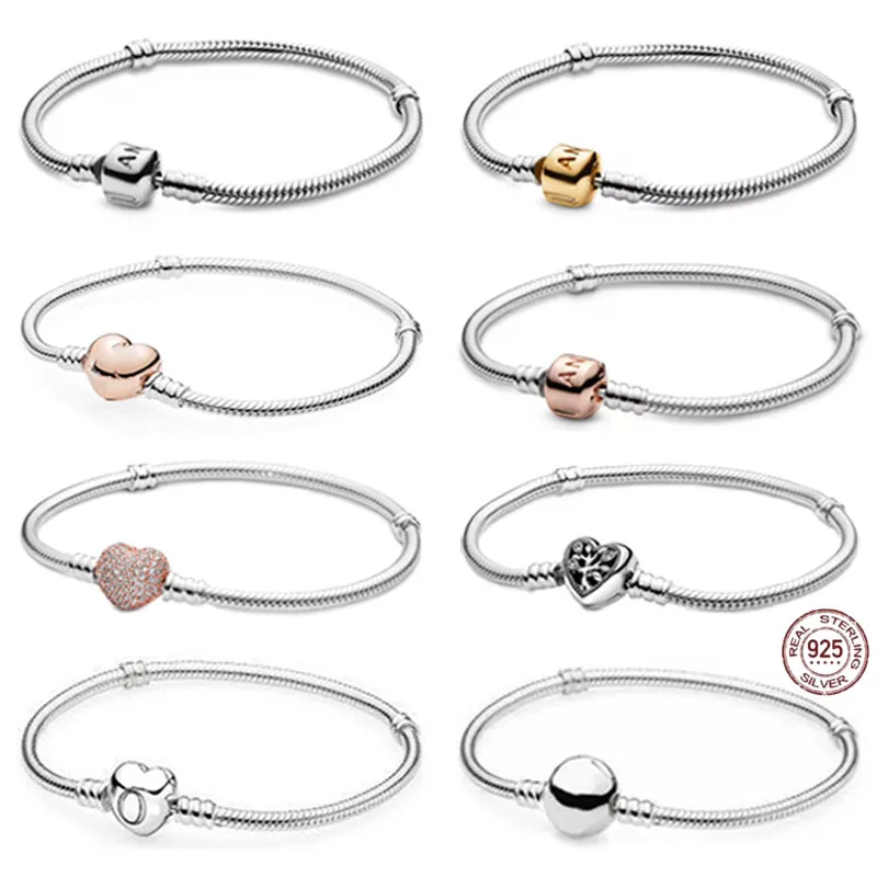 

New 925 Sterling Silver Rose Gold Heart Barrel Bracelet fit Original Charm Bead Making DIY Wonderful Gift for Girlfriend