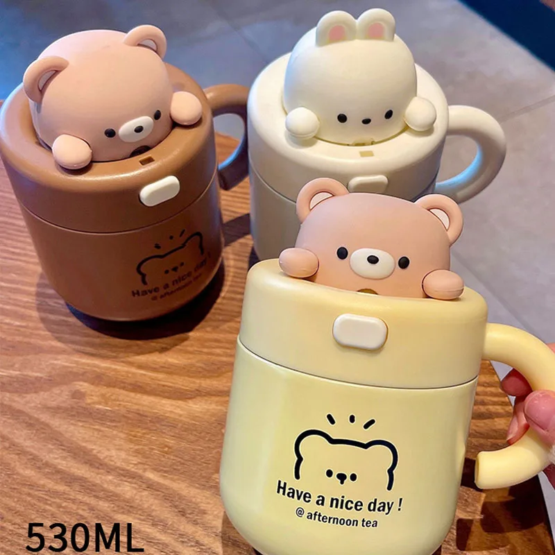 

Cute Bear 316 Stainless Steel Tea Strainer, Vacuum Flask, Water Mug with Handle, Girl Gift, 530ml