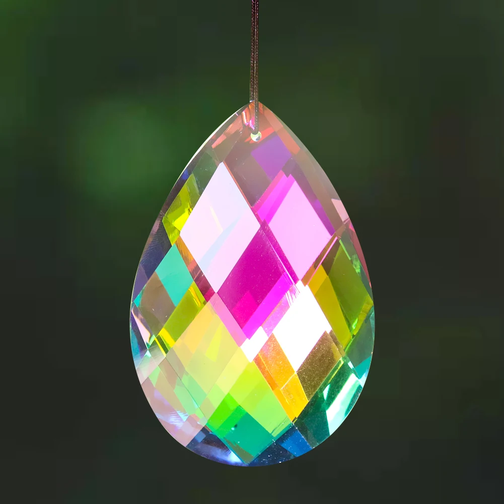 

75MM Rainbow Color Plating Angel Tears Water Droplets Grid Crystal Faceted Prism Aurora Sun Catcher Chandelier Sparkling Decor