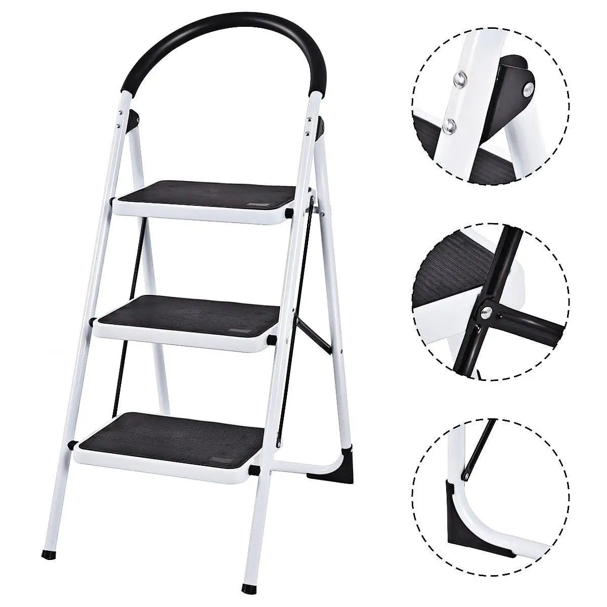 

3 Step Ladder Folding Stool Heavy Duty 330Lbs Capacity Industrial Lightweight
