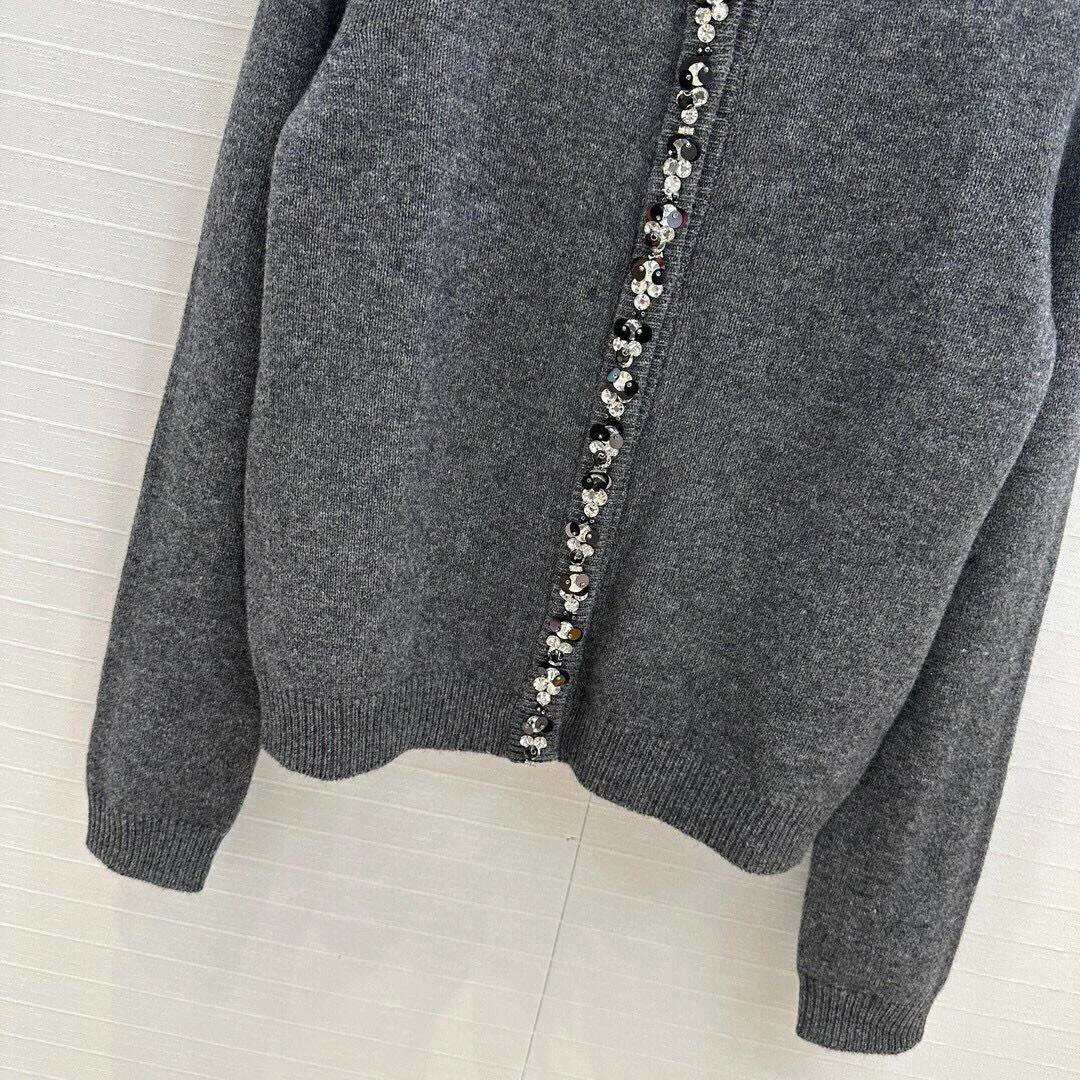 Новинка 2024 модные кардиганы из 100% шерсти с украшением бисера женский свитер