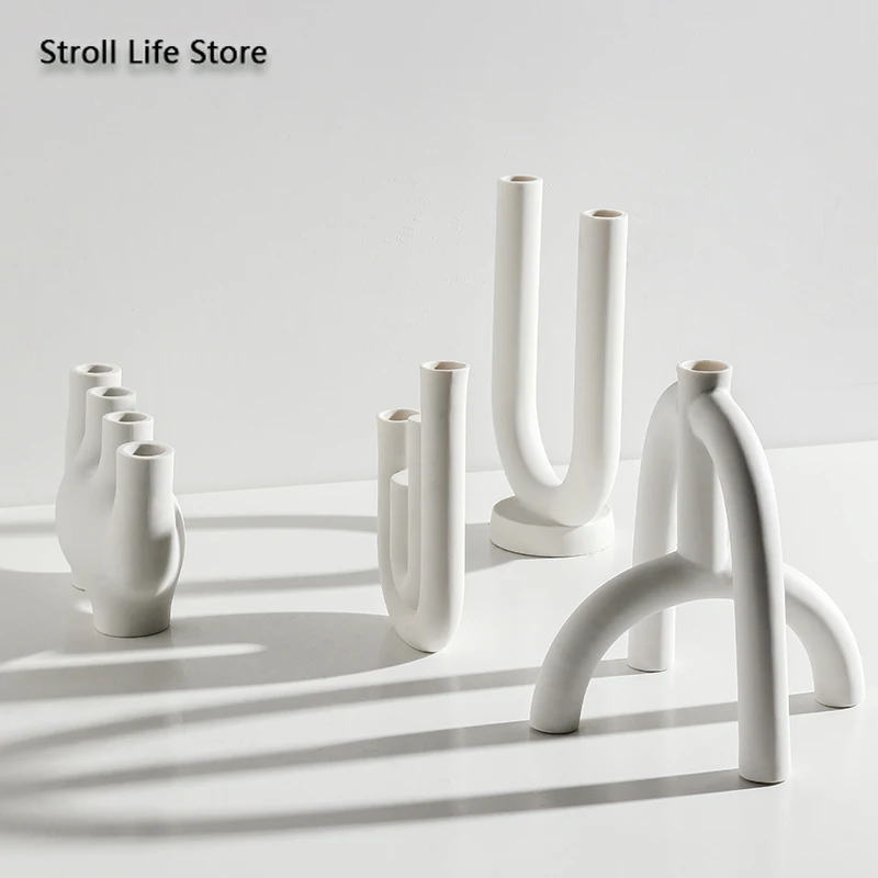 nordic creative ceramic candlestick white candle holders water pipe modern living room candle stand home ornament gift fc455 free global shipping