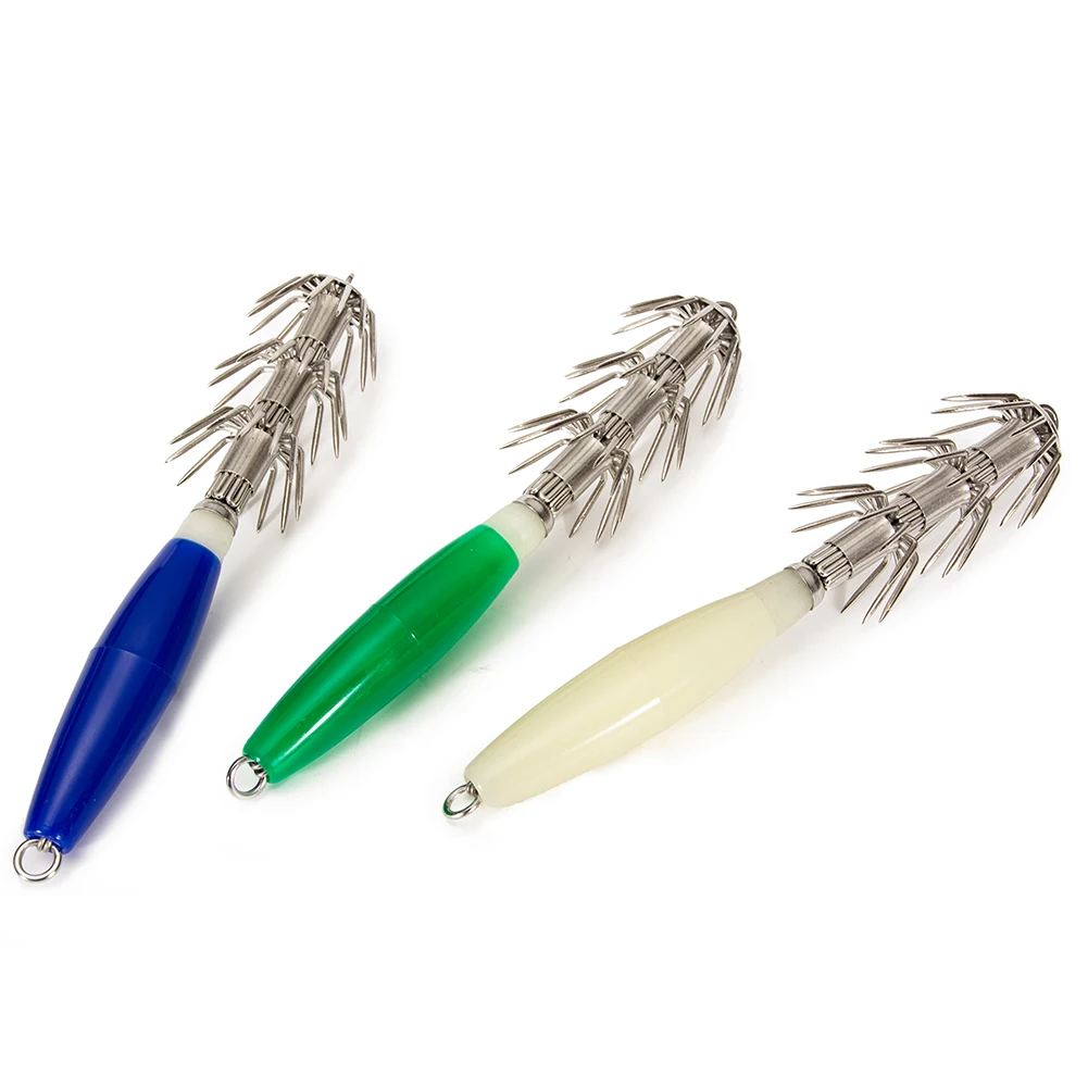 

Luminous Squid Fishing Lure Jigs Octopus Wood Shrimp Fishing Hook set for Sea Fishing Squid Jigging Baits pesca tackle