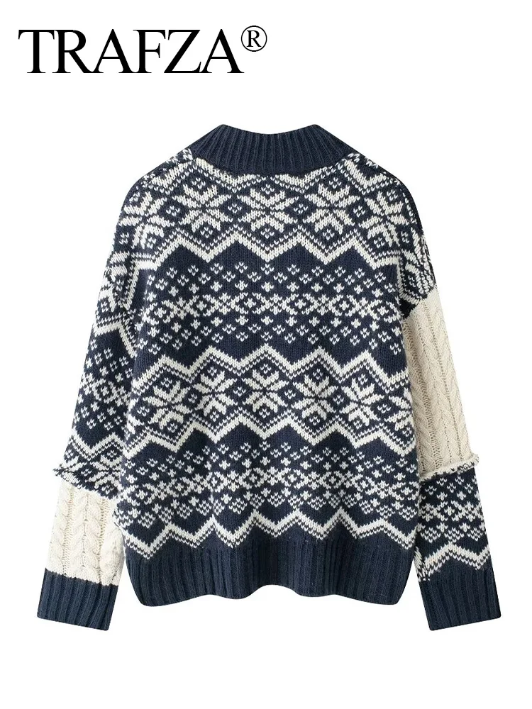 TRAFZA женский осенний свитер восьмислойный жаккардовый вязаный с круглым вырезом