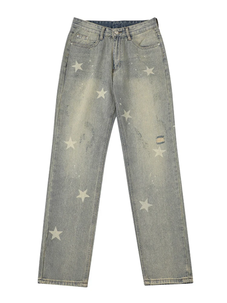 Y2K Emo Men Streetwear Oversized Star Pattern Straight Trousers Baggy Jeans Hip Hop Alt Denim Pants Male Clothes Baggy Pants