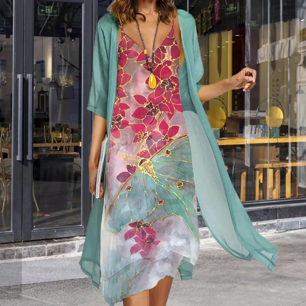 

Женское шифоновое платье-кардиган с рукавом 3/4, 1 комплект