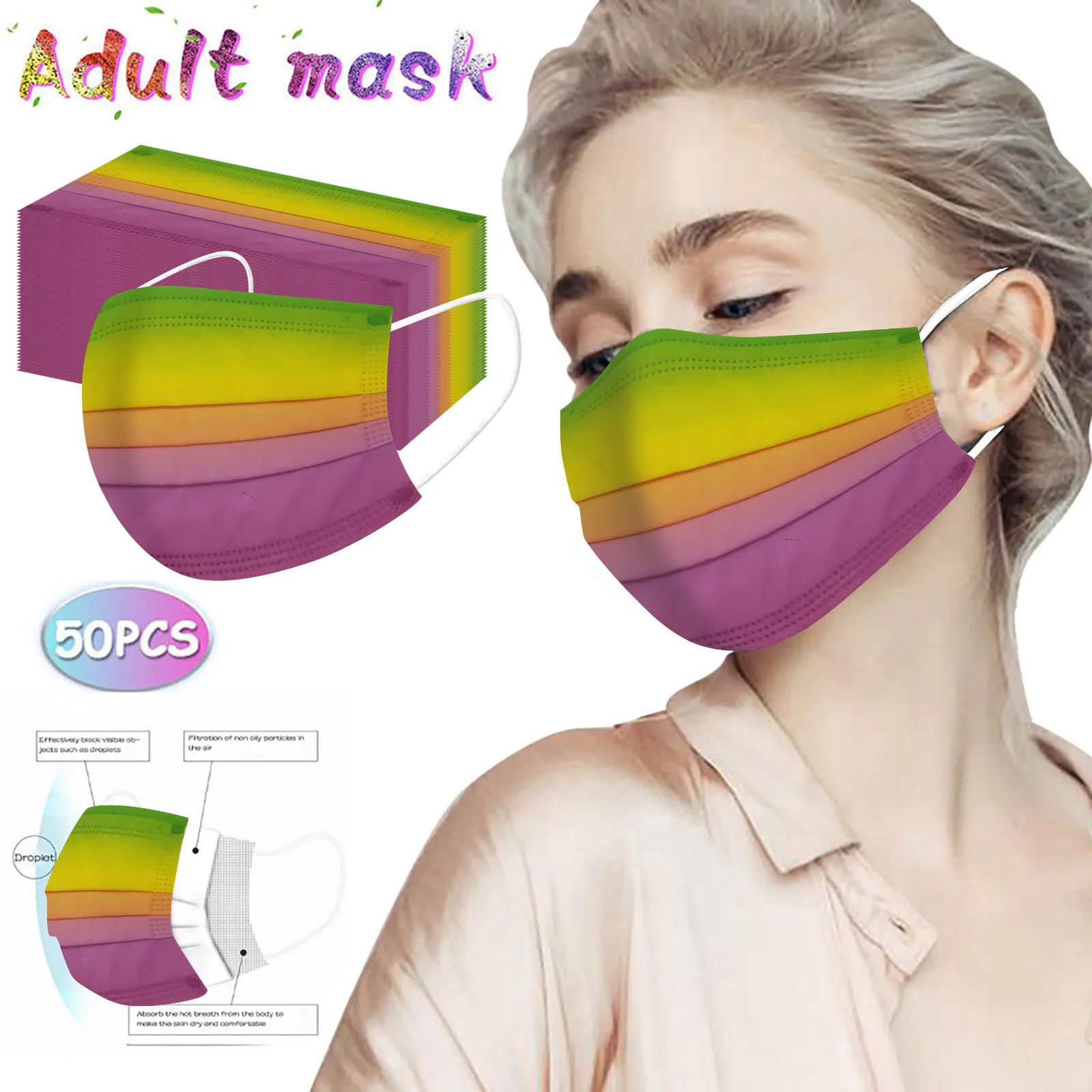 

50PC Print Face Mask Disposable Protection mascarillas Industrial 3Ply Ear Loop mascarillas faciales cospay mask маска для лица