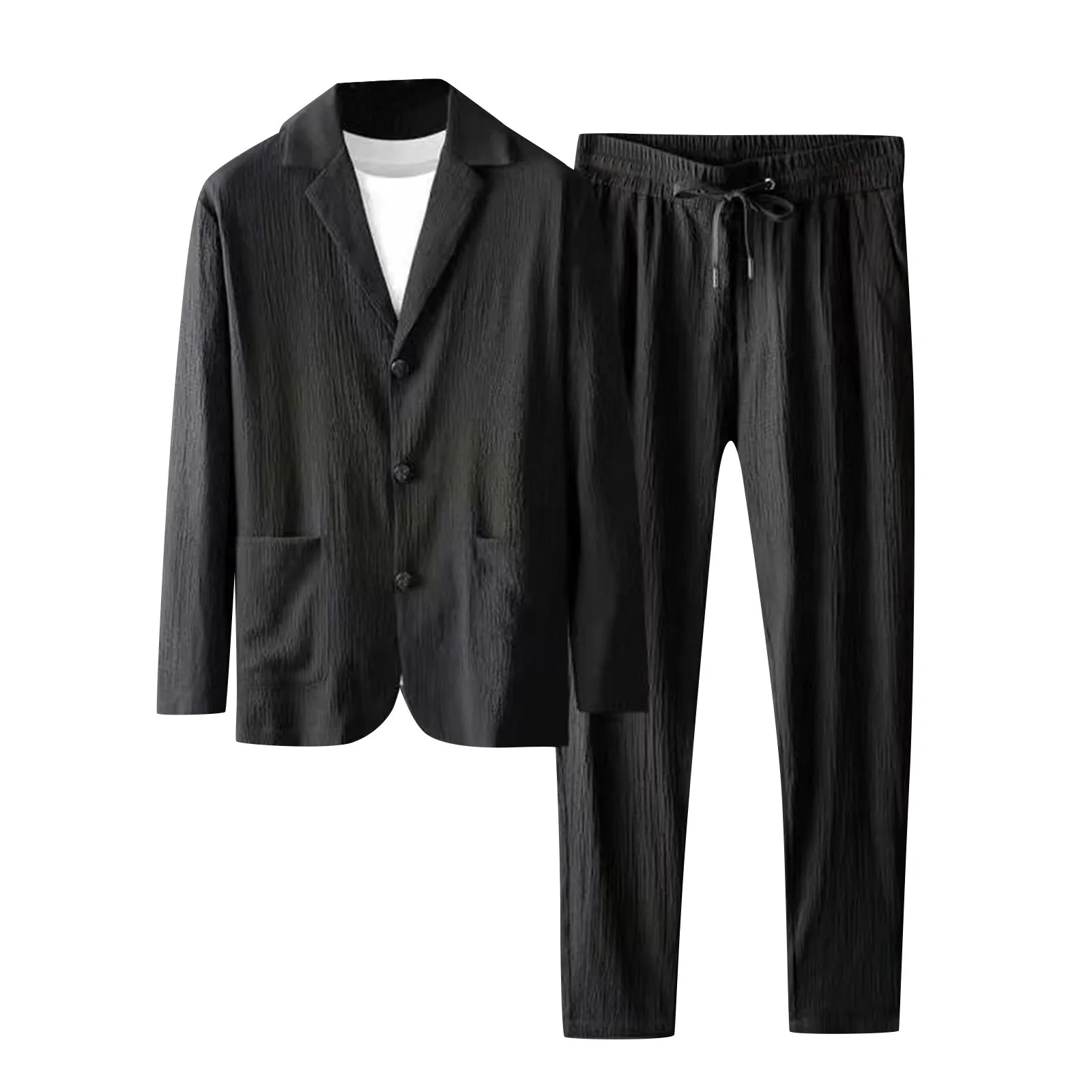 

Male Autumn And Winter Long Sleeve Suit Trousers Two Piece Set Solid Color Breasted Lapel Pants Set