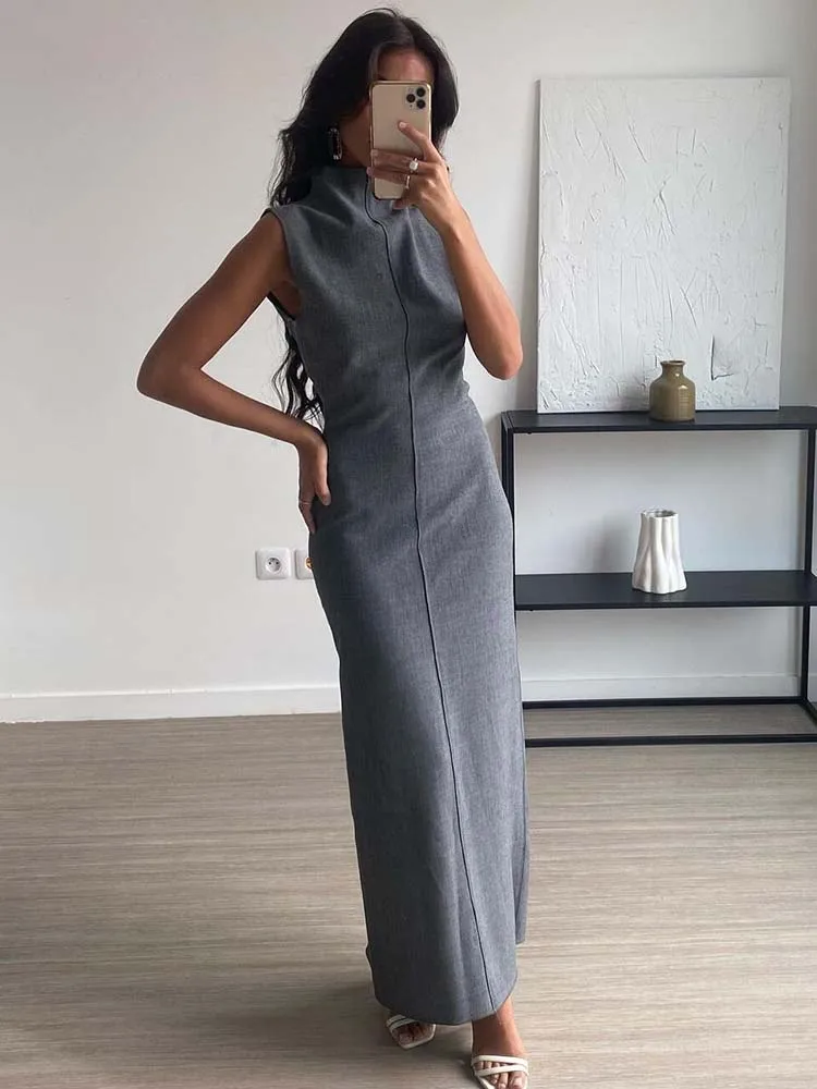 

Элегантные длинные платья-карандаш для женщин, осень 2023, облегающее платье без рукавов с круглым вырезом и молнией, шикарное модное женское платье