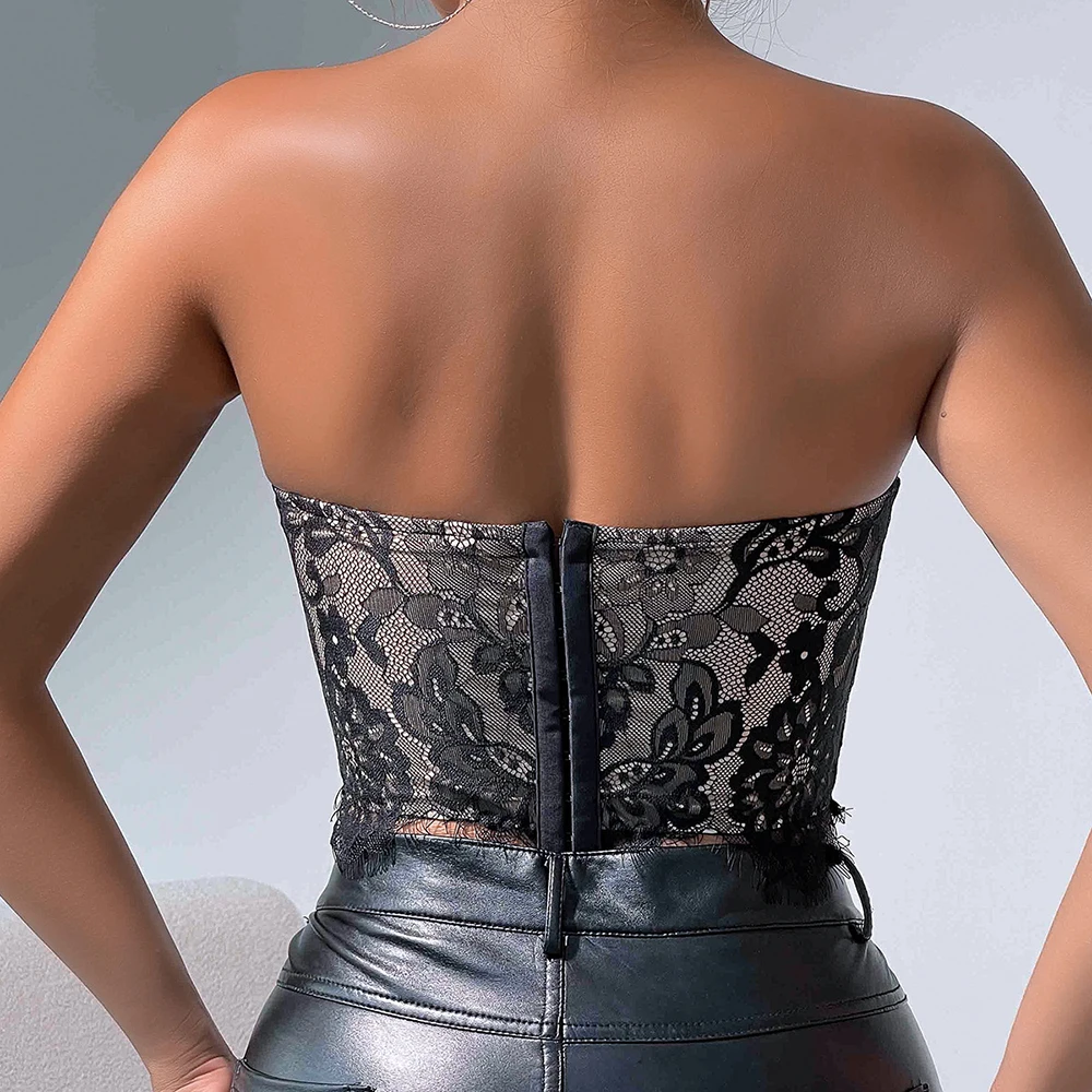Соблазнительная кружевная майка-бандо со стальной косточкой женская уличная