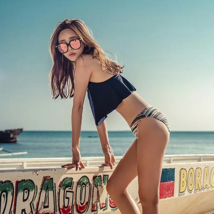 Новые Сексуальные черные бикини с принтом и оборками купальник из двух предметов