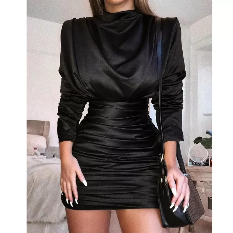 

Women Autumn Sexy Club Dress OL Ladies Bodycon Party Slim Long Sleeve Turtleneck Dress S-XL