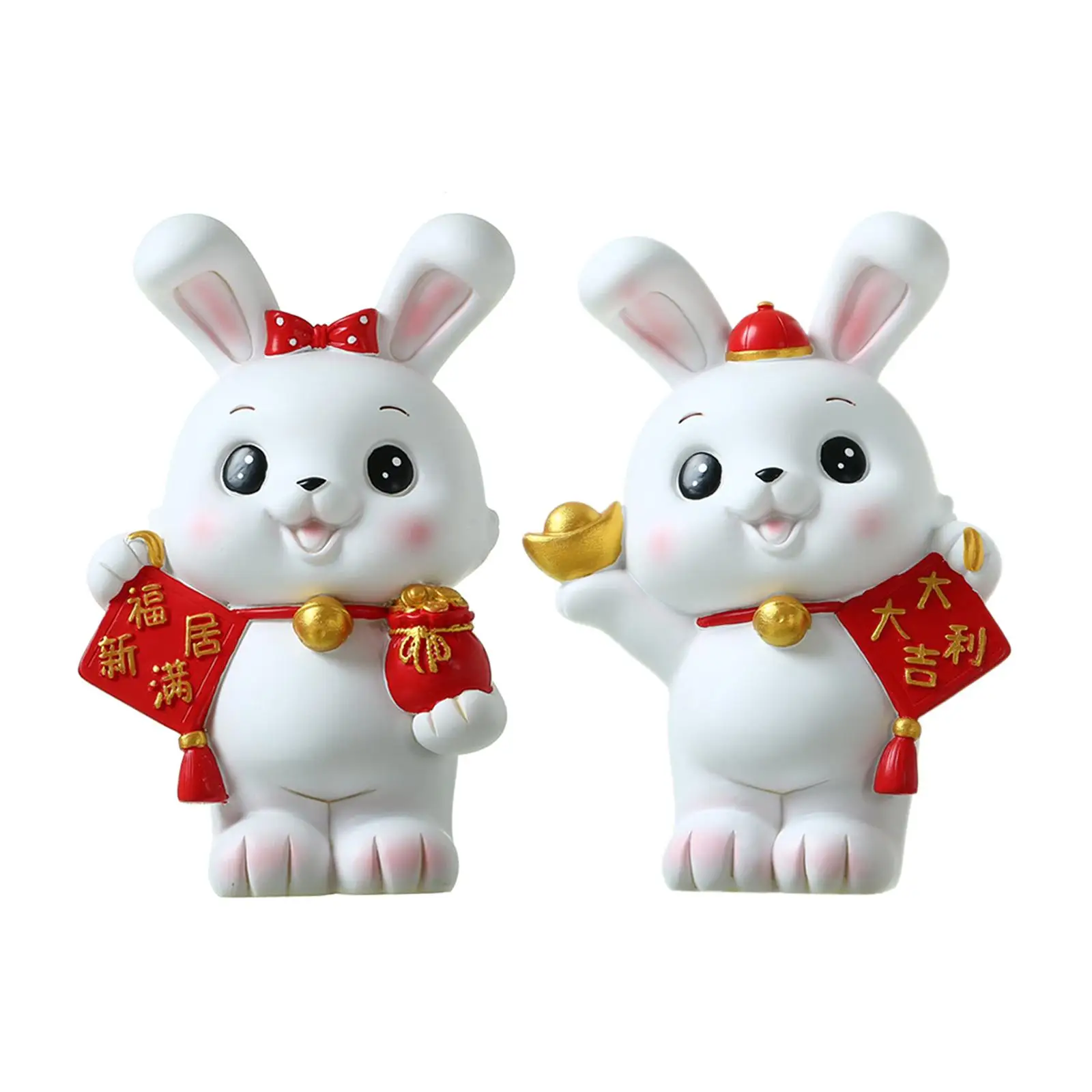 

Chinese New Year Rabbit Piggy Bank Figurine Table Decoration Bunny Sculpture Resin Decorative Home Decoration Cute