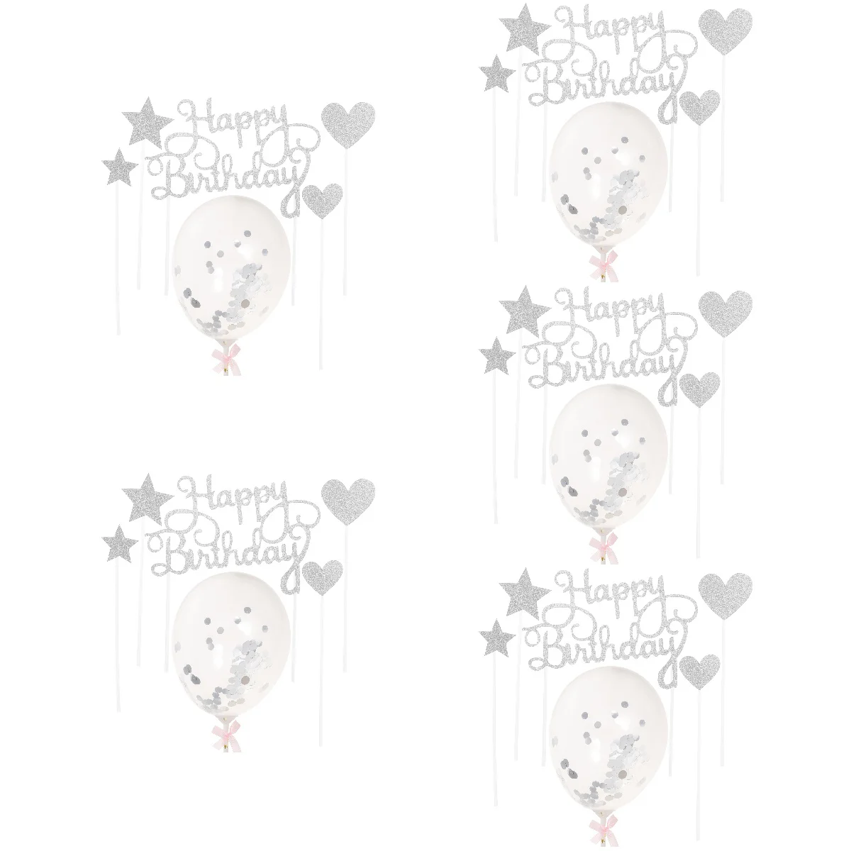 

10 Sets Birthday Cake Glitter Stars Love Heart Balloon Cake Ornaments