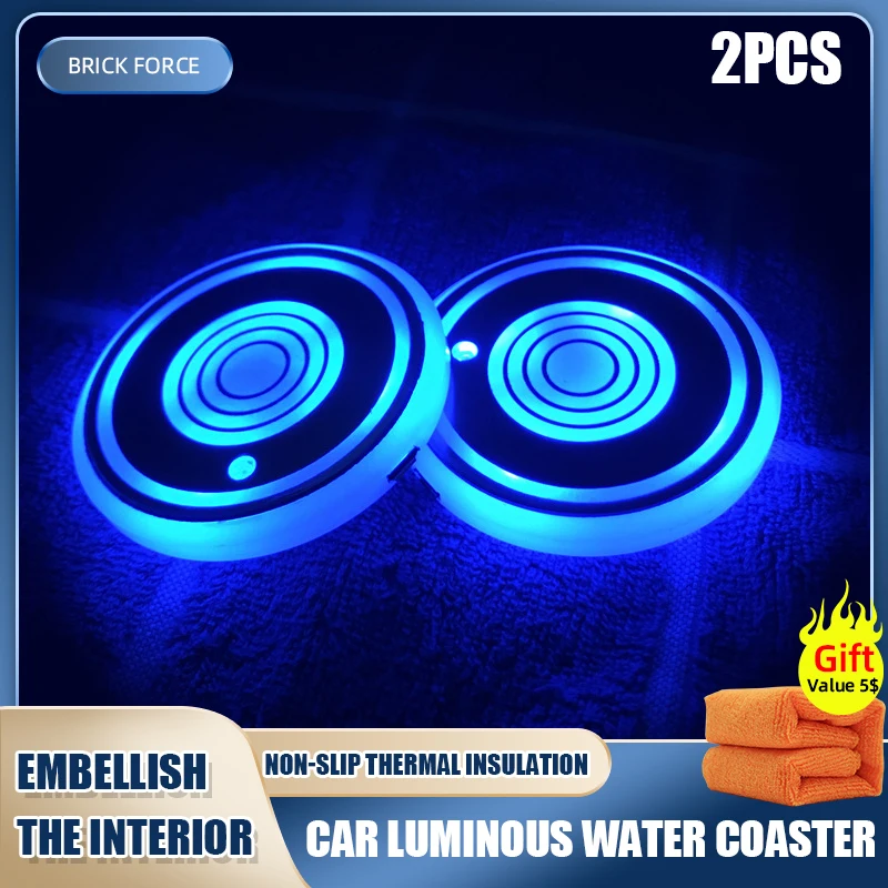 

2PCS Car LED Cup Holder Light Mats Car Coasters Bottle Atmosphere Light Constellation Backlight LED Drinks Holders