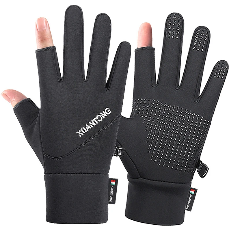 

1 Pair Winter Outdoor Sports Windproof Warm Fishing Gloves Exposed Two-finger Fishing Gloves Touch Screen Non-slip Waterproof