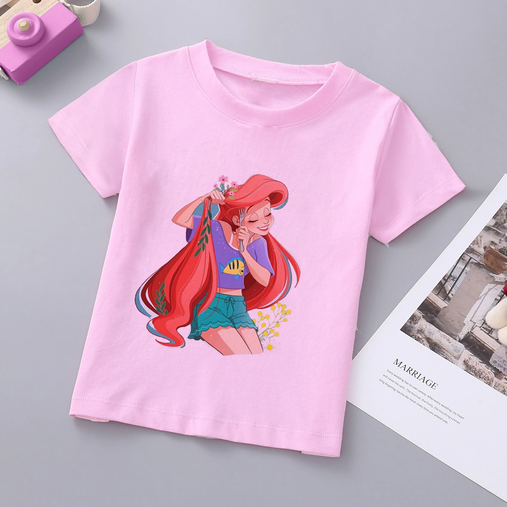 Футболка детская летняя с рисунком Принцесса Русалка и Дональд Дак | Детская