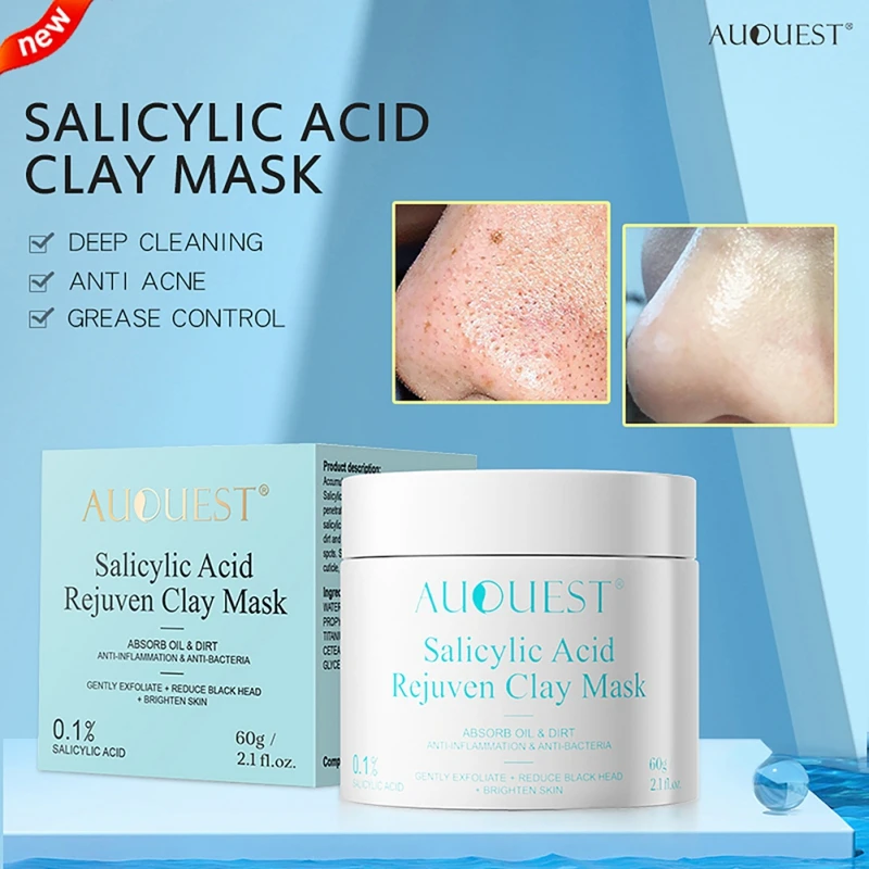 

Salicylic Acid White Clay Face Mask Blackhead Remover Moisturizing Pore Cleanser Oil Control Skin Mud Mask 60g New