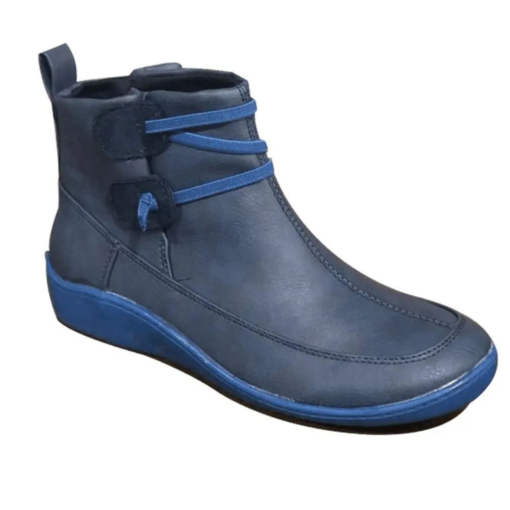 

Braided Strap Flat Heel Autumn Winter Boots Women's Soft Boots Pointed Toe Thickening Warm Flat Heel Lace Up Boots Ankle Boots