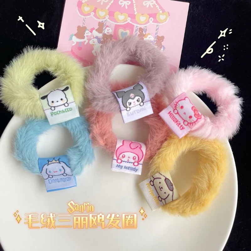 Детское кольцо для волос Sanrio, аниме, кошка, куломи, мелодия, мультфильм, кавайный плюшевый головной убор, браслеты для девочек, игрушки для до...