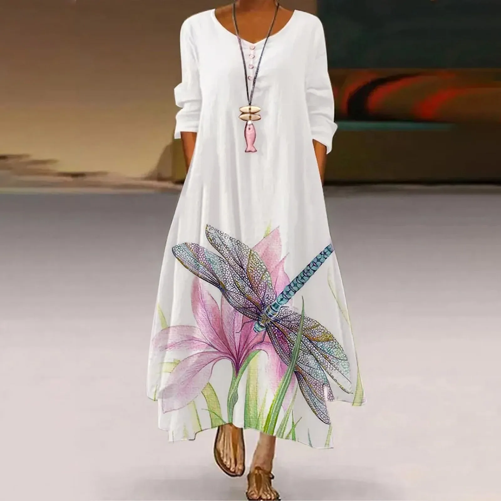

Long Sleeve Maxi Dress For Women Asymmetrical Hem Button Down V Neck Casual Dresses Flowy A Line Swing Sundress Tee Dress