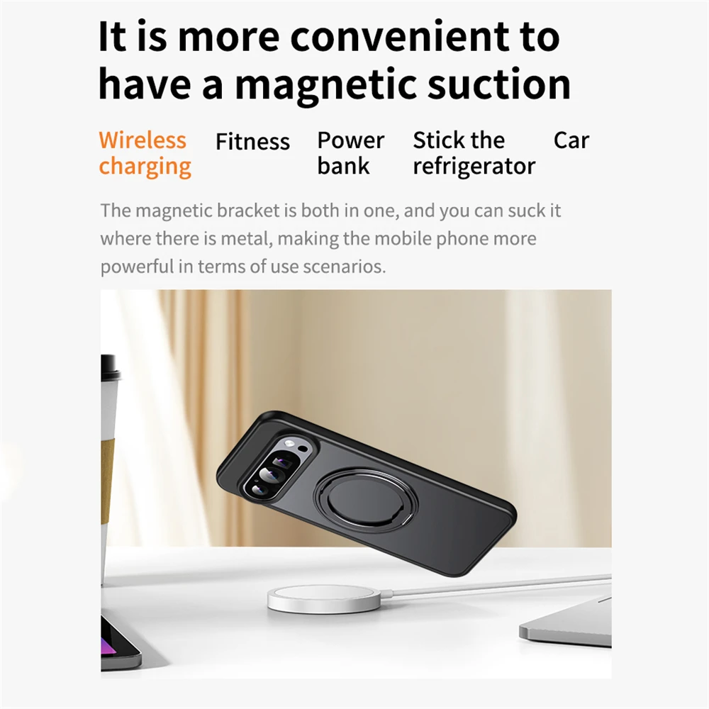 Для Google Pixel 9 Pro XL чехол 2024 прозрачный с кольцом-подставкой Magsafe 360