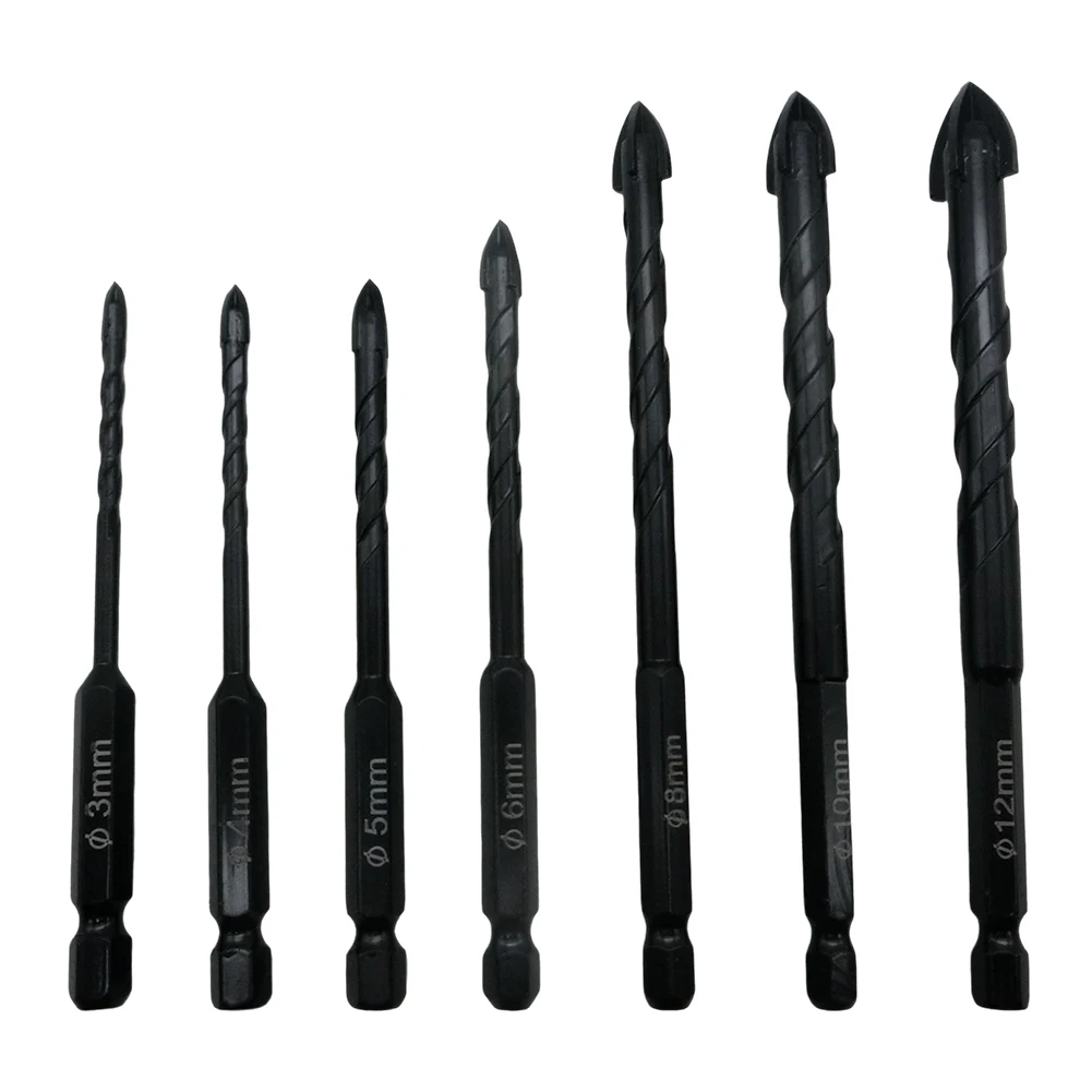 

7Pcs Cross Drill Bits Hex Shank 3/4/5/6/8/10/12mm Head For Glass Concrete Hole Opnening Punching Electric Screwdriver Tool Parts