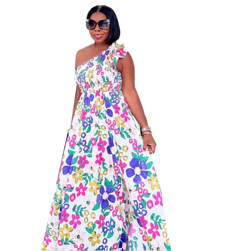 

Elegant Long Party Evening Dresses 2023 New African Turkey One Shoulder Bodycon Dress Ankara Novelty Luxury Dubai Gown Robe