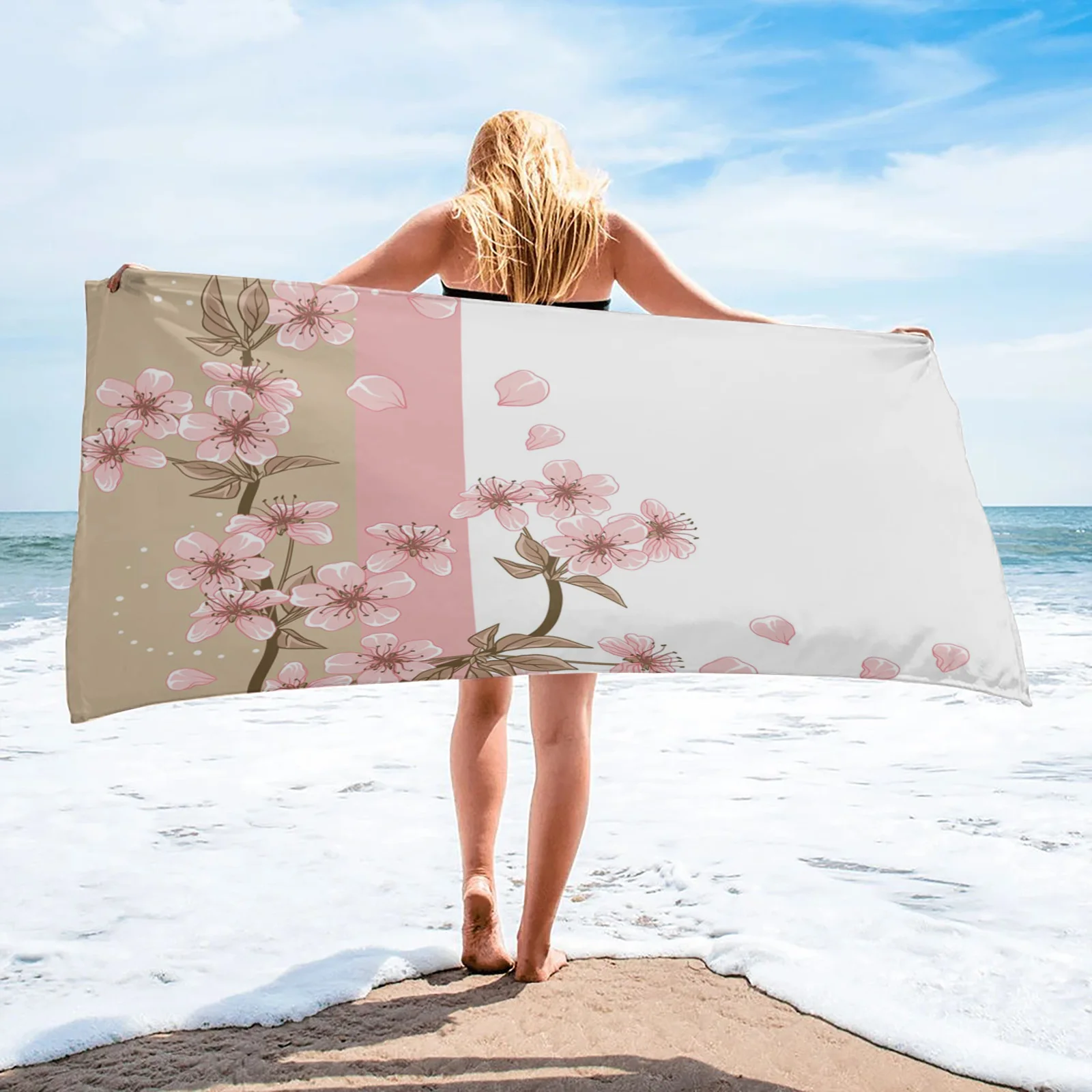 

Peach Blossom Petals Leaves Flower Bath Towel Bathroom Soft Absorbent Towel Microfiber Fabric Beach Towels Home Textile