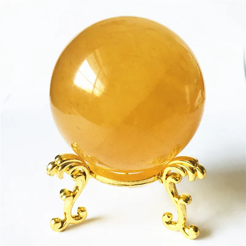 

3-10cm Natural Citrine Calcite Quartz Crystal Sphere Ball Healing Gemston Home Decor+ wood bracket