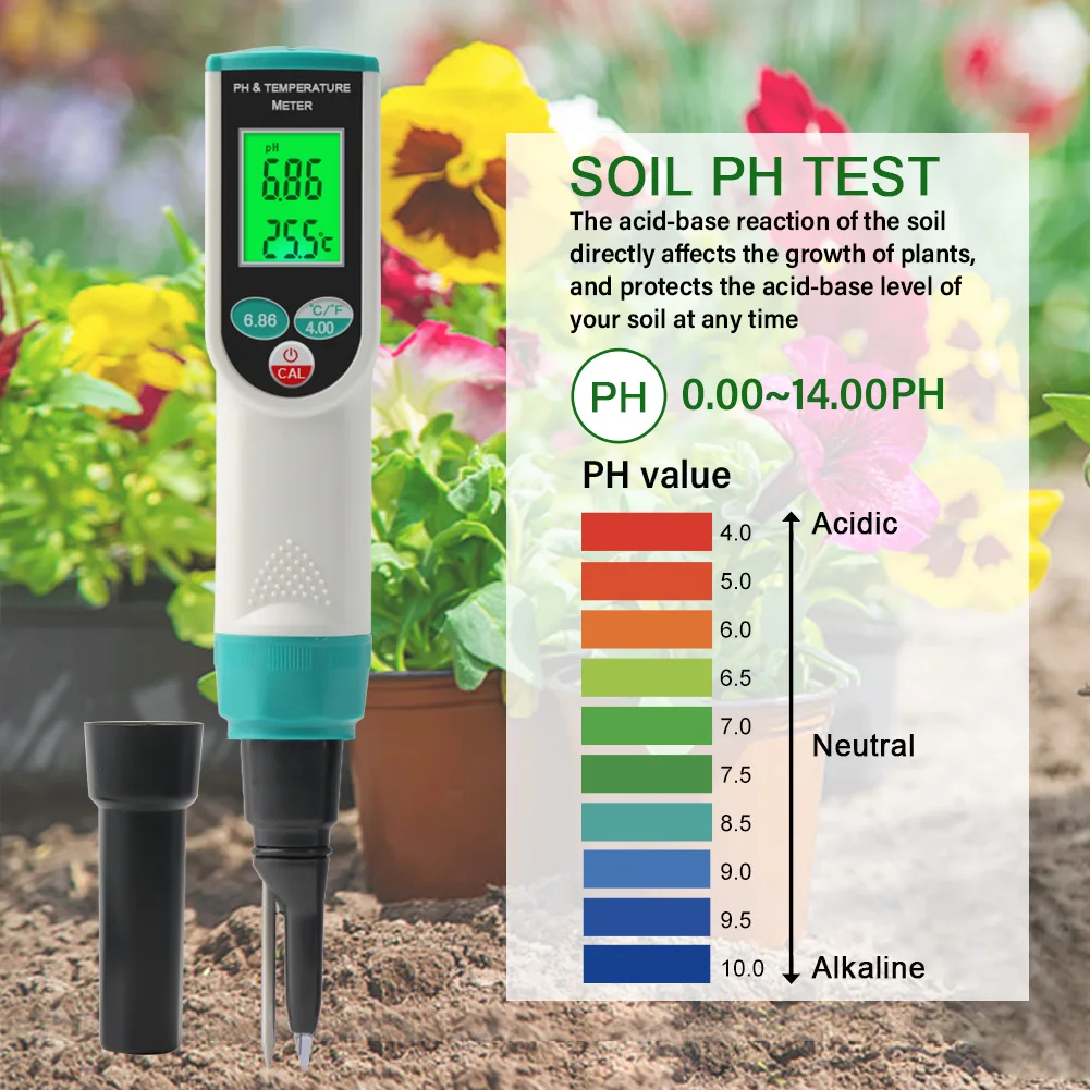 

Tester Sensor 0.00~14.00ph For Accuracy High Analyzer Outdoor Garden Soil Acidity Temp Meter Planting Soil Digital Farmland