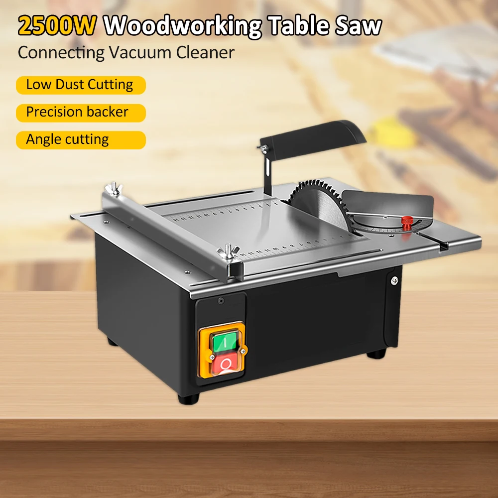 

2500W Woodworking Decoration Table Saw Newly Upgraded Stainless Steel Table Top with Angle Ruler Adjustable Backing Table Saw