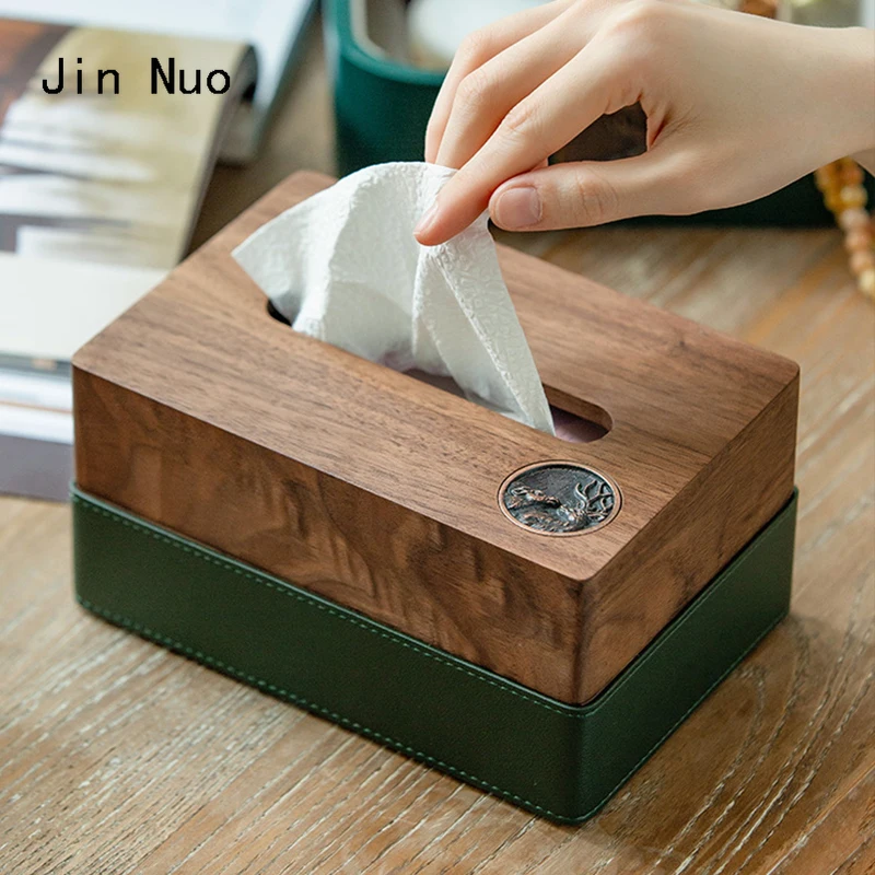 

Walnut Wood Tissue Box Living Room Coffee Table Multifunction Tissue Box Holder Light Luxury Bedroom Bedside Paper Towel Storage