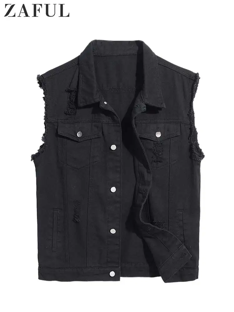 

ZAFUL Denim Vest for Men Sleeveless Streetwear Jean Jackets Slim Denim Outerwear Unisex Waistcoat Tops with Multi-pockets