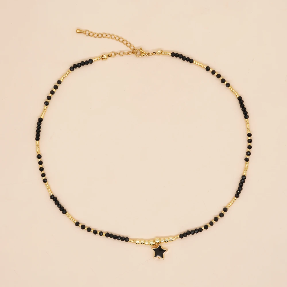 

Gold Plated Beaded Stainless Steel Chains Necklace Miyuki Star Pendant Necklaces Handmade Party Banquet Jewelry for Women Gifts