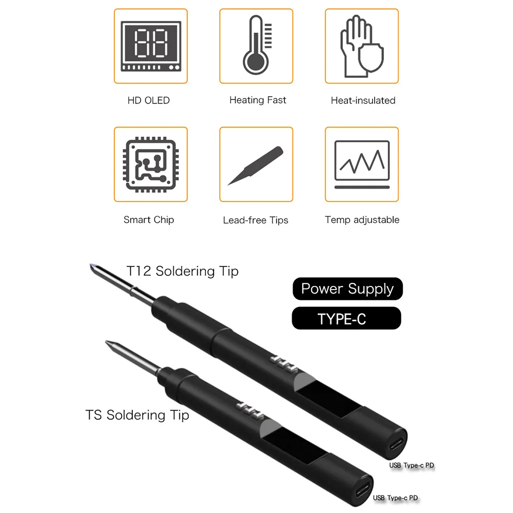 

1pcs PTS200 Intelligent Soldering Iron USB Type-C Adjustable Digital Soldering Station CNC Metal Shell For Welding Accessories