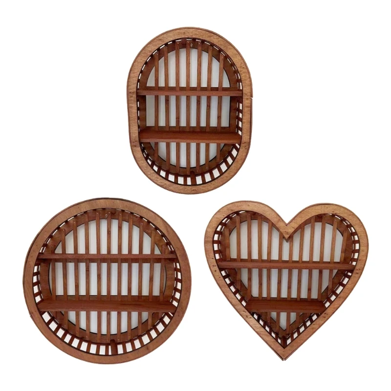 

652F Heart Round Shelf Holder Wood Hanging Floating Shelves Display Storage Home Decor Book Shelves for Living Room Kitchen