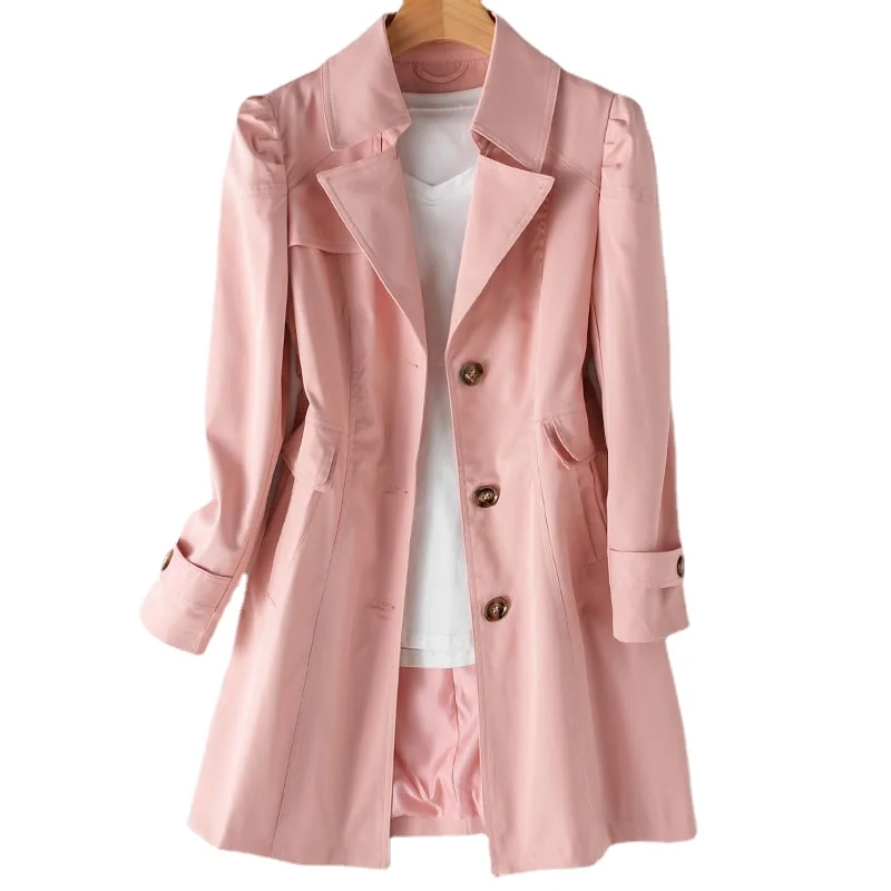 

2022 New Spring Autumn Trench Coat Woman Single-breasted Mid-Long Women Trench Coat Overcoat Windbreaker Female