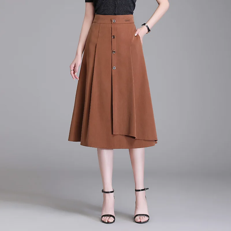 

Elegant Fashion High Waist Overknee Skirt 2022 Summer New Women Spliced Slim Casual A-line Long Black Skirts Office Lady 9775