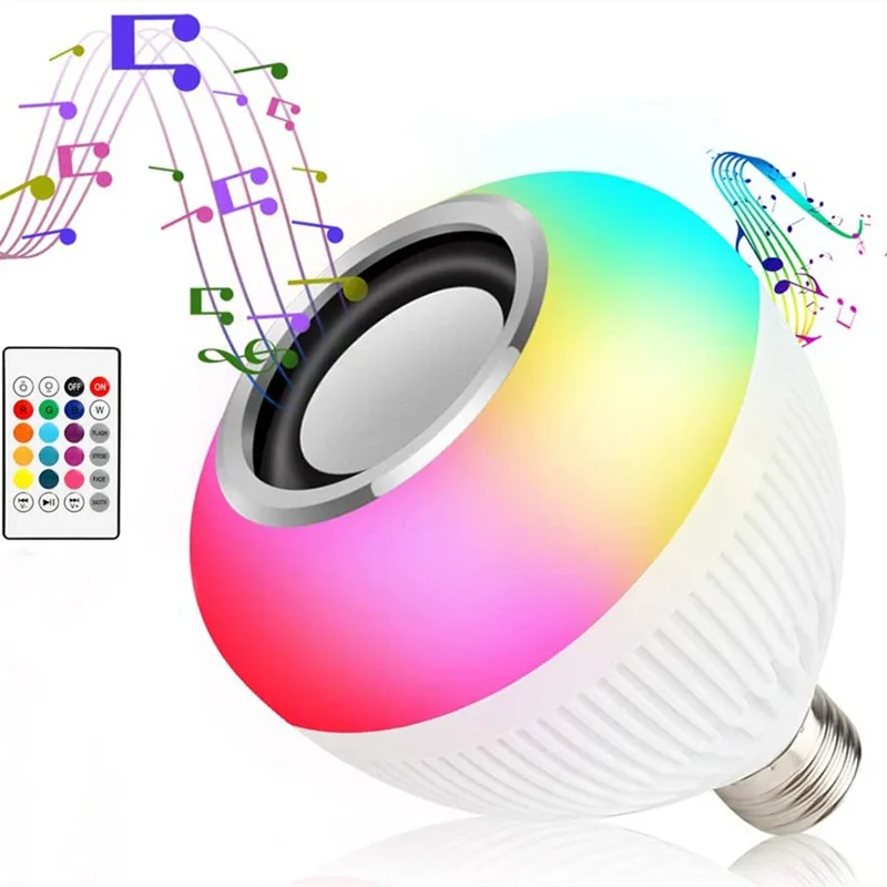 

RGB Color Changing Light Bulb 12W RGBW E27 Music Lamp Bluetooth Speaker Bulb with Remote Control for Home Decorative