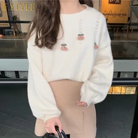 f girls women pullovers knitted 3d printed kawaii cute sweet o neck long sleeve soft warm sweaters girls korean style tops loose