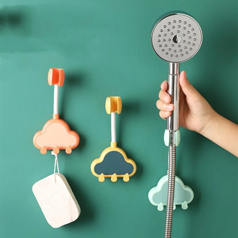 1pc 360° Shower Head Holder Adjustable Self-Adhesive Showerhead Bracke Wall Mount with 3 Hooks Stand SPA Bathroom Accessories