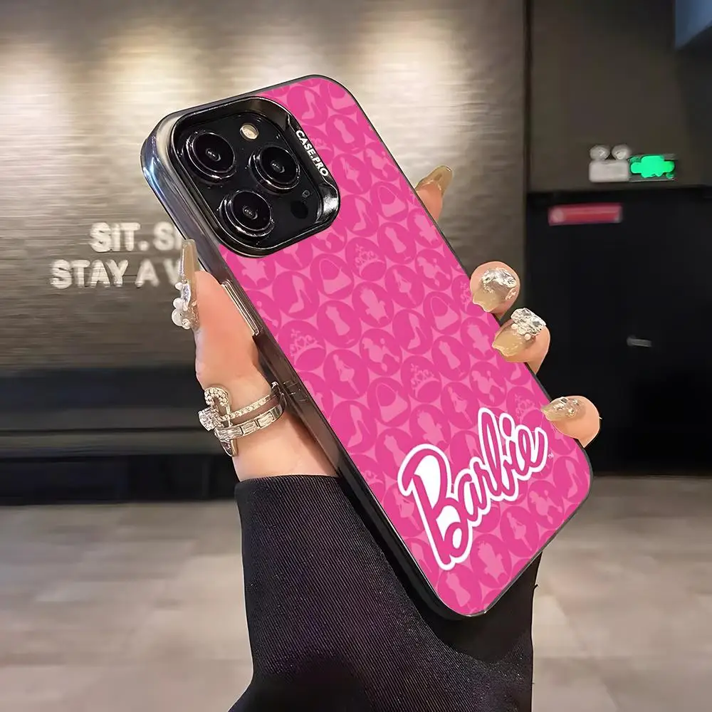 MINISO-Fashion Girls B-Barbie D-Doll Phone Case Matte Colored Silver For Iphone 16 15 14 Pro 13 12 Plus 11 7 Cover
