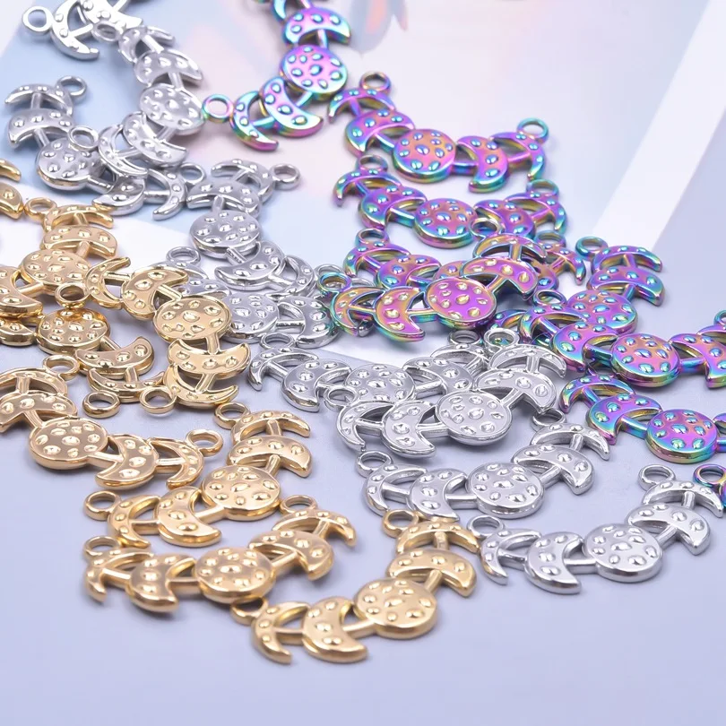 3pcs 17x30mm Stainless Steel Moon Star Connector Charms For Jewelry Making Necklace Accessories