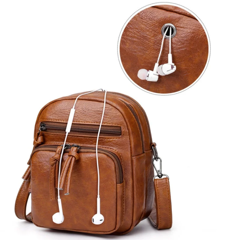 

Vintage Crossbody Bags for Women Double Compartments Shoulder Bag Soft PU Leather Handbag Large Capacity